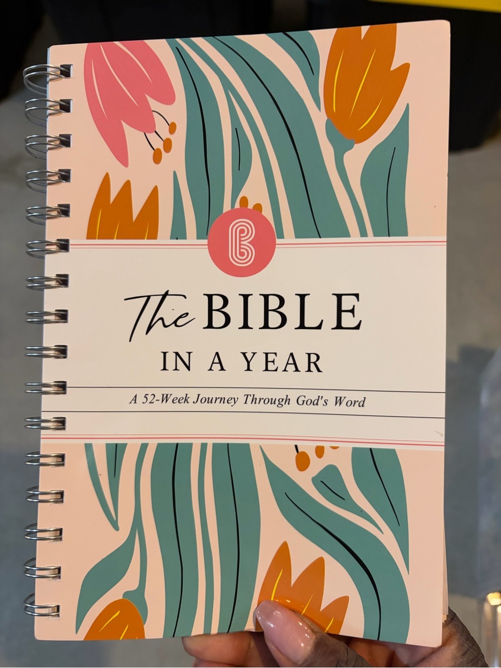 The Bible In A Year Spiral Journal — Floral Pink & Teal Cover
